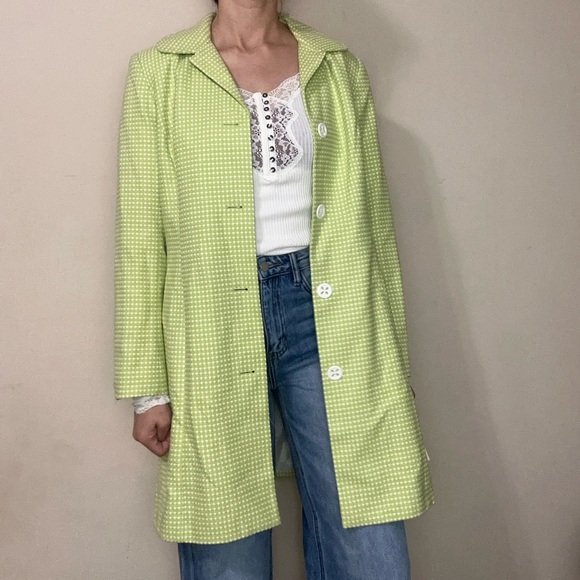NWT Vintage Yves Cossette Depeche Mode Lime green Polka dots coat sz 10